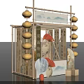 Traditional Chinese Photo Check-in Spot With Hanging Lanterns Wooden Frame Landscape Screen And Paper Fans