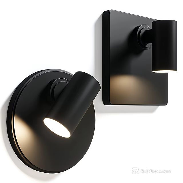 Modern Black Wall Sconces With Circular And Square Base Design For Home Lighting 3d model