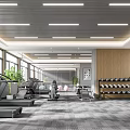 Modern Fitness Gym Interior With Treadmills Dumbbell Rack Large Windows Wooden Wall And Green Plants