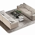 Modern Sofa Coffee Table Combination With Plush Pillows And Soft Area Rug 3d model