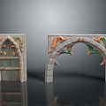 Ornate Architectural Decorations Featuring Arched Design Carved Patterns And Gray Stone With Orange Green Accents