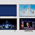 Smart Television Screens Displaying Cloud Meeting Video Conference And Interface Content 3d model