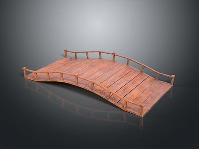Wooden Arch Bridge Scene Component With Railings And Plank Deck 3d model