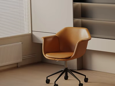 Brown Leather Office Chair With Wheels Modern Minimalist Design For Home Office Space 3d model