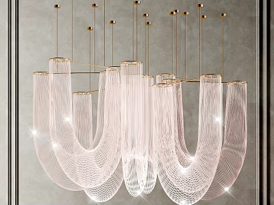 Modern Hanging Crystal Chandelier With Golden Suspension Rods And Transparent Design Elements 3d model