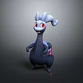 3D Animated Fantasy Creature Character With Blue Curly Ears Red Glowing Eyes Black Body Standing Posture