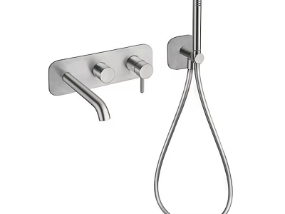 Stainless Steel Wall Mounted Modern Bathroom Faucet With Double Handles And Handheld Shower 3d model