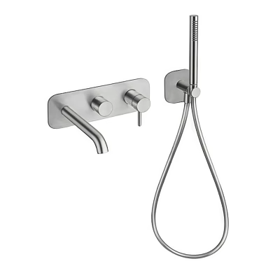 Stainless Steel Wall Mounted Modern Bathroom Faucet With Double Handles And Handheld Shower 3d model