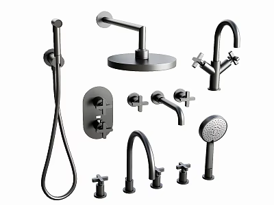 Black Modern Shower Head And Bathroom Fixtures With Handheld And Rain Options 3d model