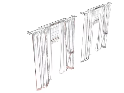 Modern Curtains With Sheer Fabric And Tiebacks For Window Decoration 3d model