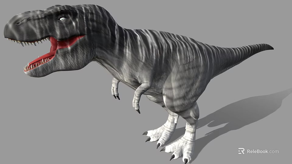 Realistic Gray Striped Tyrannosaurus Rex Dinosaur 3D Model Standing Pose 3d model 