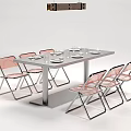 Modern Dining Table Set with Pink Transparent Metal Framed Chairs Rectangular Top Silver Metal Legs Tableware 3d model
