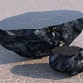 Black Coffee Table with Rock Texture Gold Veins and Natural Modern Design Matching Small Stool
