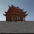 Traditional Ancient Chinese Architecture with Red Roof Overhanging Eaves Wooden Structure on Stone Pavement Square