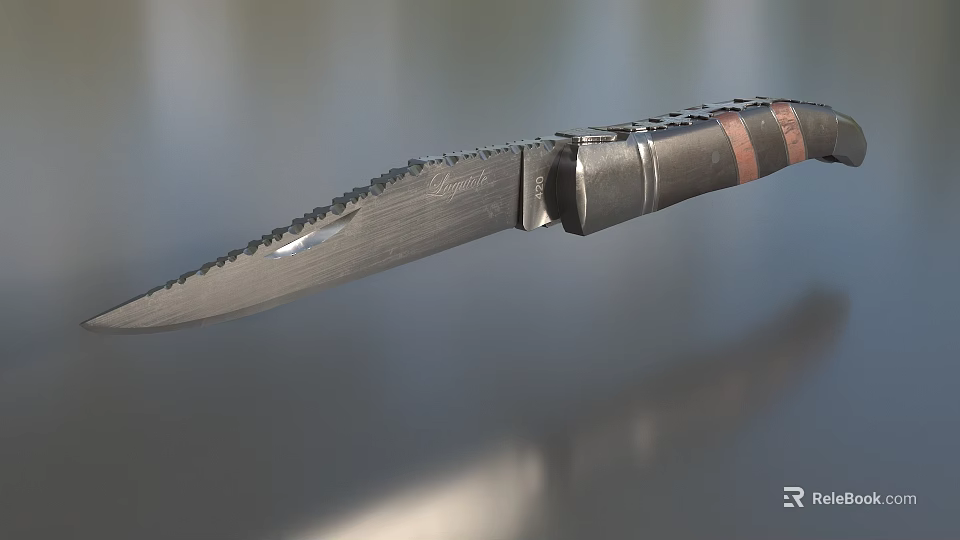 High Quality Serrated Blade Hardware Knife With Black And Brown Handle Design 3d model 