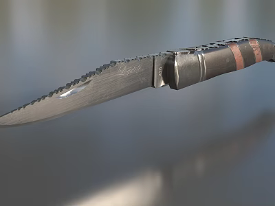 High Quality Serrated Blade Hardware Knife With Black And Brown Handle Design 3d model