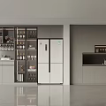 Modern Kitchen Interior Featuring Stylish Wine Cabinet With Glass Door And Wine Storage