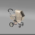 Modern Beige Baby Stroller With Black Frame And Four Wheels Design