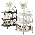 Black And White Mobile Bathroom Cabinet Rack With Three Tiers Storage And Toiletries Decorations