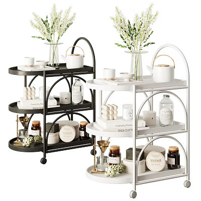 Black And White Mobile Bathroom Cabinet Rack With Three Tiers Storage And Toiletries Decorations 3d model
