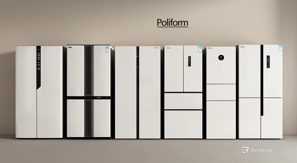 Poliform Modern White Refrigerators and Freezers Various Models Displayed in a Row 3d model