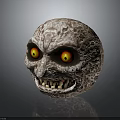 Anthropomorphic Lunar Creature Featuring Surface Texture Glowing Yellow Red Eyes And Grinning Teeth