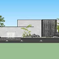 Modern Courtyard Landscape With Water Feature Plants Stone Decorations And Wooden Screens