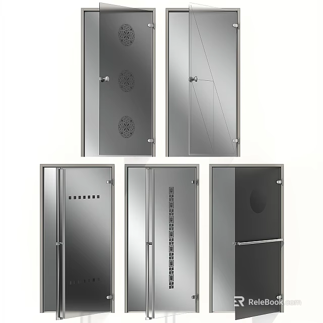 Modern Swing Doors With Various Glass Designs And Decorative Metal Frames 3d model 