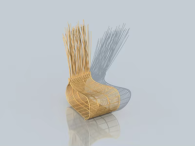 Modern Woven Lounge Chair With Curved Gold And Gray Metal Structure 3d model