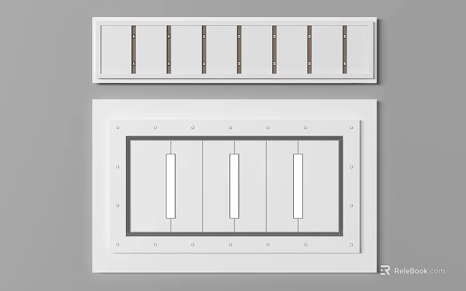 Modern Ceiling Panel Design With Vertical Wooden Stripes And White Frame 3d model