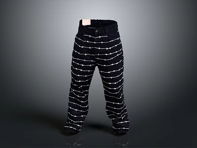 Black Straight Leg Pants With White Vertical Stripes For Casual Daily Outfits 3d model