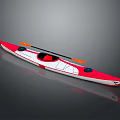 Single Person Red And White Kayak Watercraft With Orange Paddles Streamlined Design