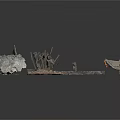 Assorted Construction Scene Components Including Stones Metal Parts Pipes And Debris