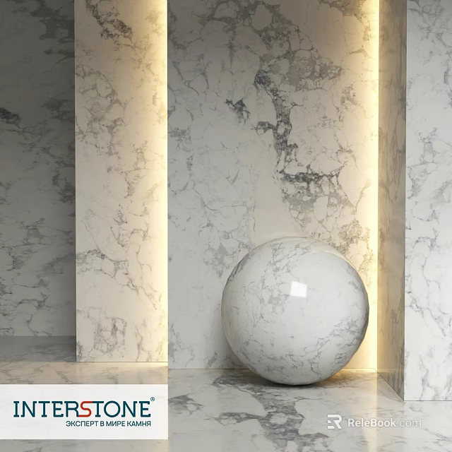 Marble Sphere Component In Modern Interior With Polished Marble Wall And Soft Lighting 3d model 