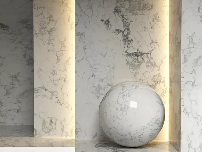 Marble Sphere Component In Modern Interior With Polished Marble Wall And Soft Lighting 3d model