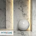 Marble Sphere Component In Modern Interior With Polished Marble Wall And Soft Lighting