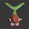 3D Mermaid Model With Red Hair Purple Bikini Top Green Scaly Tail On Gray Background