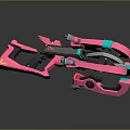 Sleek Futuristic Pink And Teal Crossbow Weapon Featuring Reflective Surface Design