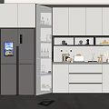 Modern Wine Cabinet In Contemporary Kitchen With Glass Door LED Lighting And Storage