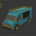 Blue Van With Patterned Exterior Roof Rack Dark Windows And Modern Design