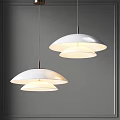 Modern Interior With Two White Round Shade Double Layered Pendant Lights 3d model