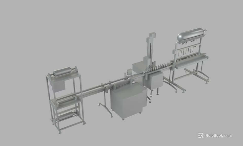 Industrial Production Line Equipment With Conveyor Belt And Metal Frame Structure 3d model 