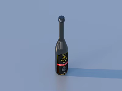 Elegant Black Wine Bottle Featuring Gold And Red Label On Light Blue Background With Shadow 3d model