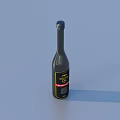 Elegant Black Wine Bottle Featuring Gold And Red Label On Light Blue Background With Shadow