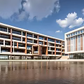 Modern Simple School Middle School Education Building Campus Teaching Building Playground 3d model