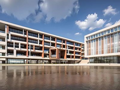 Modern School Building Exterior Design With Glass Windows Balconies And Blue Sky 3d model