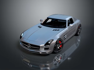 Silver Mercedes-Benz Sports Car With Sleek Design Black Wheels Red Brake Calipers And Reflective Surface 3d model