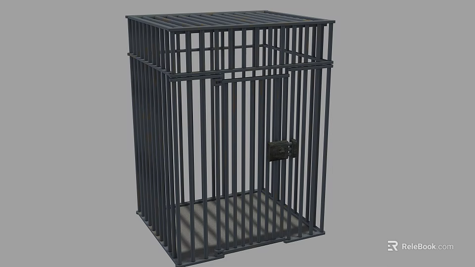 Sturdy Metal Cage With Vertical Bars And Lockable Door Structure 3d model 