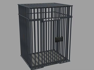 Sturdy Metal Cage With Vertical Bars And Lockable Door Structure 3d model