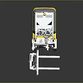 Yellow And White Forklift Truck With Cab Fork Attachment And Reflective Surface
